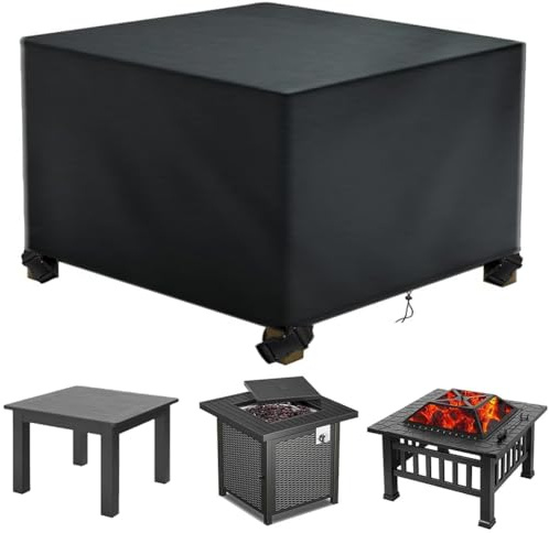 Aipwerer Housse de Table de Jardin Imperméable 420D Oxford 125x125x75cm | Noir, 600D Oxford, Imperméable, Anti-UV et Indéchirable, Avec Cordon et Sangles, Pour Table et Mobilier de Jardin