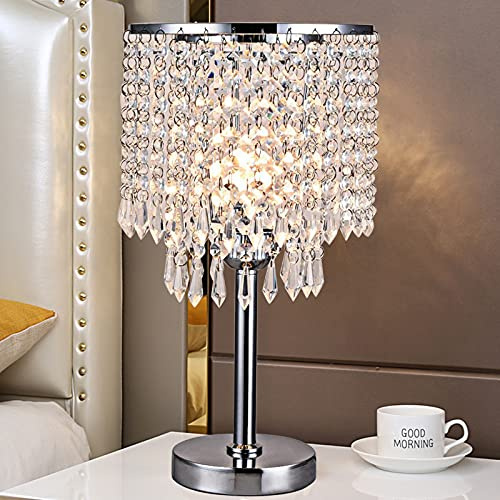 Tischlampe, Kristallglas Nachttischlampe, Kristall Tischleuchte, Heimtischlampe, Lampenschirm mit Runder Standfuß, Elegante Moderne Tischlampen Heimtischlampe für Schlafzimmer Wohnzimmer Deko