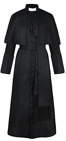Disfraz de túnica medieval de monje sacerdote renacentista de Gothden, conjunto completo de cosplay de Halloween para hombres adultos, Negro, L