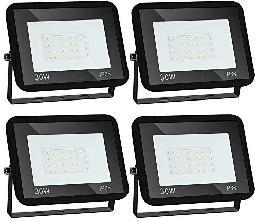 Daromigo Projecteur LED Extérieur 30W - 4 Pièces, 2550lm, 6000K Blanc Froid, IP65 Étanche - Pour Cour, Garage, Couloir