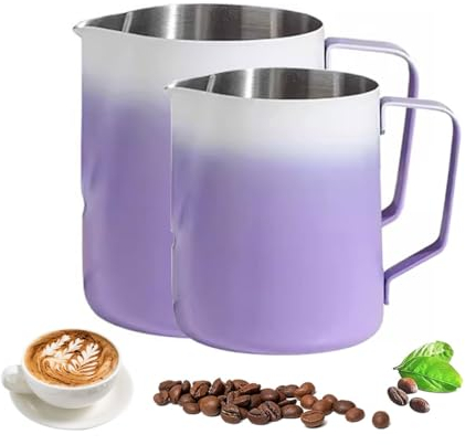 Bricco Latte Schiumatore 12 Oz 20 Oz Brocca Per Macchina Da Caffè Espresso A Vapore 2 Pezzi, Bricco Per Latte In Acciaio Inox, Per La Preparazione Di Caffè Cappuccino Latte Di Precisione ( Color : Gro