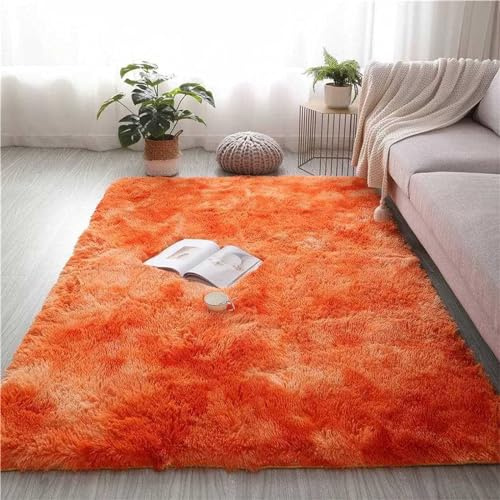 Treer Tappeto Salotto Moderno 200x300 Pelo Lungo, Eleganza Tappeto Peloso Soggiorno Antiscivolo Tappeti Pelosi Camera da Letto Morbido e Soffice (120 * 160cm,Arancione)
