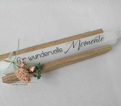 Geschenkkerzen - Stabkerze mit Spruch - für wundervolle Momente- Dekoriert in Holzbox