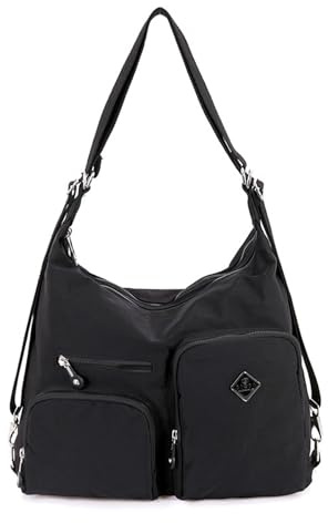 NOTAG kvinnor handväskor, axelväska 2 i 1 konvertibel ryggsäck vattentät flera fickor crossbody väska för resor, Svart
