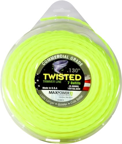 MaxPower EU-338816 Co-Polymer Trimmerfaden 3.3mm - 32 Meter Länge quadratisch gedreht, neongelb