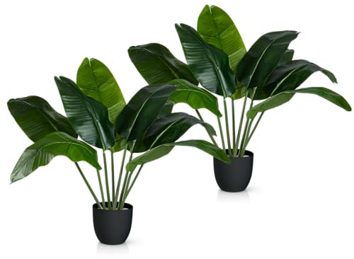 PASCH® 2 x Bananenbaum Kunstpflanze groß (90 cm) - Langlebig & Naturgetreu | Kunstpflanzen groß | Künstliche Pflanzen | Palme künstlich | Künstliche Palme | Kunstbaum für natürliches Ambiente