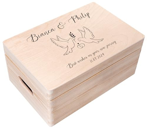 Creative Deco Hochzeitsgeschenke Personalisiert für Brautpaar | Geschenk | zur Hochzeit Erinnerungsbox Hochzeit | Geschenkkiste JGA | Holzkiste mit Deckel | Hochzeitsgeschenk Personalisierte Farbdruck