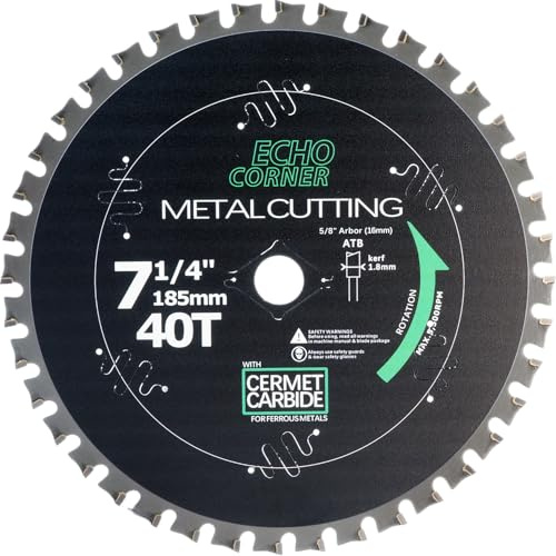 Echo Corner 7-1/4 Inch Metal Cutting Circular Saw Blade, Cermet Carbide, for Mild Steel, Angle-Iron, Other Tough Sheet/Plate/Tube, 5/8 Arbor (Steel Ferrous)