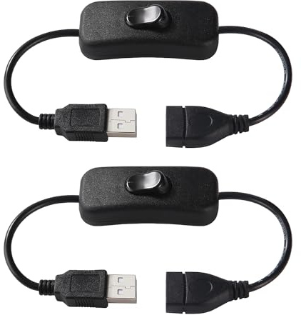 KUOQIY USB-Verlängerungskabel mit An-/Ausschalter, USB-Schalterkabel, kompatibel mit LED-Schreibtischlampe, LED-Streifen, Schwarz, 2 Stück