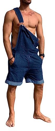 Runcati Tuta da uomo in denim, estiva, regolabile, casual, casual, vestibilità ampia