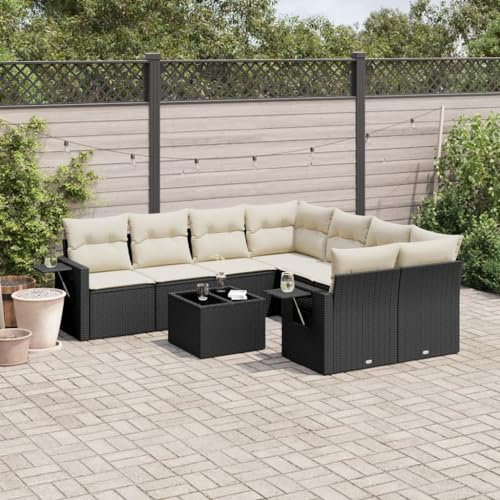 Homgoday Set Schlafsofa, 9-teiliges Gartenmöbel-Set mit schwarzen Kissen aus Polyrattan, Set für Schlafsofa, Wohnzimmer, Sofa, Garten, modernes Sofaset für den Außenbereich, Möbel m1