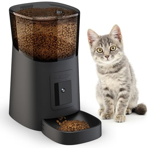 RUYICZB Distributeur Croquettes Chat Automatique, Gamelle Chat Automatique avec Caméra Distributeur Croquettes Chien Connecter APP 12 Repas par Jour Et Fonction D'enregistrement 10S,Noir