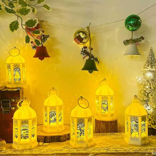 2 Stück Weihnachtsdeko Laterne Weihnachtslaterne, Weihnachten Lichterketten Warmweißes LED Weihnachtsbeleuchtung, Weihnachten Deko Beleuchtete Windlicht Batteriebetrieben Weihnachtsdeko (Weiß 6 Stück)