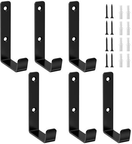 Maxentico 4Pz Ganci Appendiabiti da Parete, Ganci da Muro Robusti Nero, Ganci a J per Garage in Metallo, Ganci da Parete per Carichi Pesanti, Ganci Universali a Vite per Appendere Oggetti Ingombranti