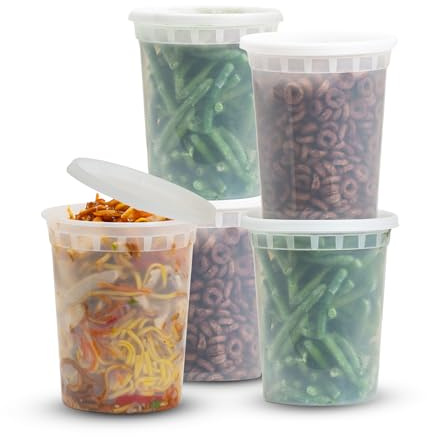 Superior Clear Round Deli Food Containers with Lids Set, 32oz Pack of 20 | Durable crack resistant storage pots | Microwave safe | Leak proof meal prep tubs for lunches, soups, salads and leftovers