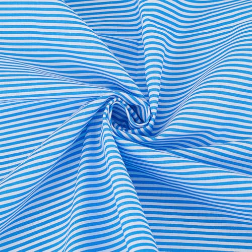 FINGERINSPIRE Tela de algodón a rayas, 1,6 m de ancho, azul claro/blanco para coser, patrón de rayas, tela de algodón con patrón de rayas, ropa para muñecas, tela para manualidades, Países Bajos