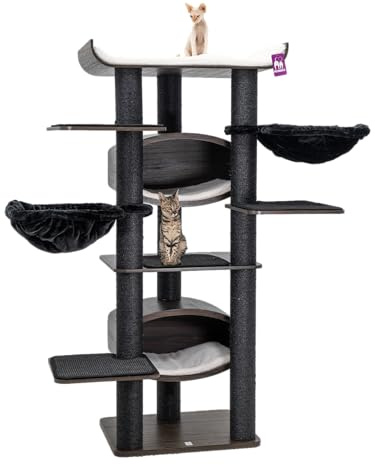Petrebels Kratzbaum Holz, Scorpius 187 cm, Design XXL Kratzbaum große Katzen, Schwarz-Brauner Look