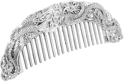 Didiseaon Peigne en Cuivre Dragon et Phénix, Alliage Argenté, Style Vintage Rétro, Peigne à Cheveux pour Coiffage et Soin, Décoration Artisanale