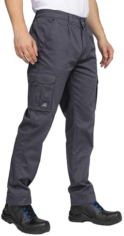 Pantalón de trabajo BWOLF Prime para hombre, pantalón de trabajo con muchos bolsillos y cintura extra reforzada, pantalón cargo con spandex, gris, XL