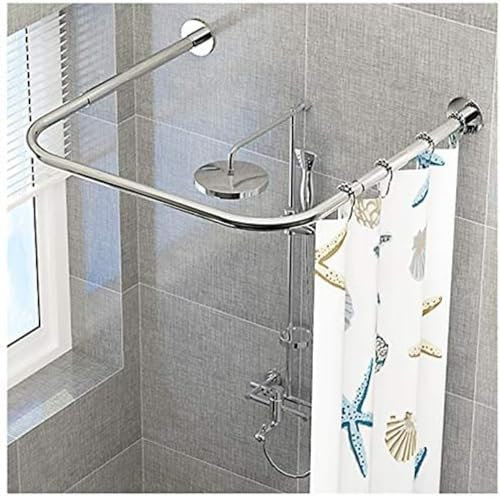 Cu ed Duschvorhangstange, ausziehbar, U-förmig, silberfarben, 120 x 120 x 120 cm, keine Deckenbefestigung erforderlich, ideal für Badezimmer, Badewanne und Bekleidungsgeschäft