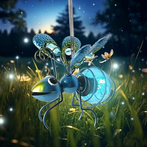 Solarlampen für Außen Hängend Biene, Glühwürmchen LED Solarleuchte für Außen Garten, Gartendeko Biene Solar Lichterketten Outdoor, Wasserdichte Solar Gartenleuchten für Garden, Terrasse, Balkon (Blau)