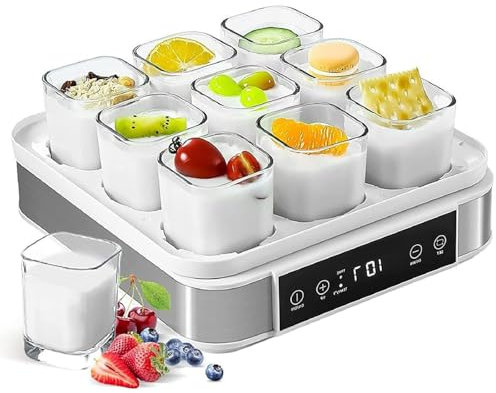 Home Yoghurt Machine Automatic, Compact Fermented Yoghurt Maker, With Adjustable Temperature & Time Control, 9PCS Glass Jars for Home Organic Yogurt, Cheese Maker, Natto Maker
