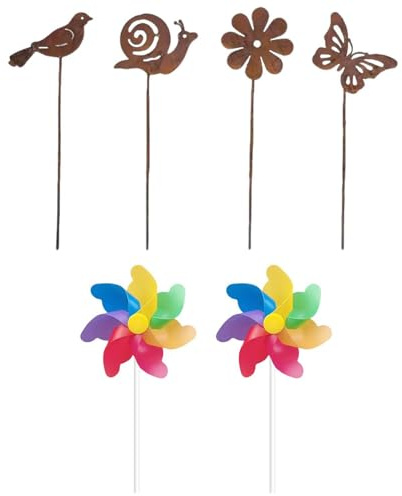 SGSCFG 4 Pièces dans des Décorations De Jardin Gratuites Et 2 Parties De Plug-Ins De Moulin À Vent, des Ornements d'animaux De Dessins Animés, des Artisans De Jardin.