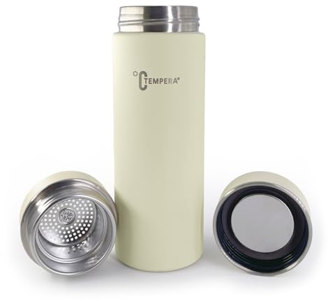 TEMPERA Isolierflasche mit Infuser, 420 ml, doppelwandig, Edelstahl 316, BPA-frei, integrierter einteiliger Filter aus Edelstahl, wasserdicht, hält 8 Stunden warm, 12 Stunden kalt, Tee (Creme)