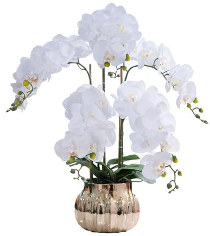 SdaryWare Orchidées artificielles en Soie avec Vase doré, Fleurs de phalaenopsis artificielles, 68 cm, Fausses Fleurs