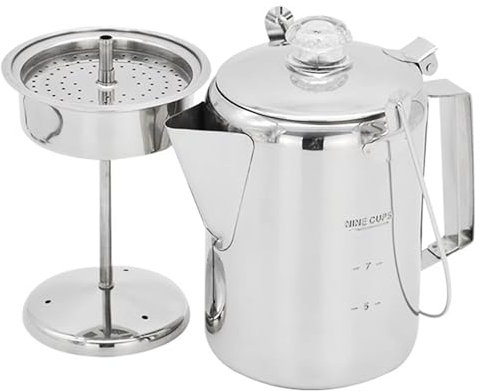 Zxfdsfdbnm 9 Cup Stainless Steel Percolator Large Capacity Coffee Pots Hinged Lid Coffee Maker For Camping And Home Kitchens Use