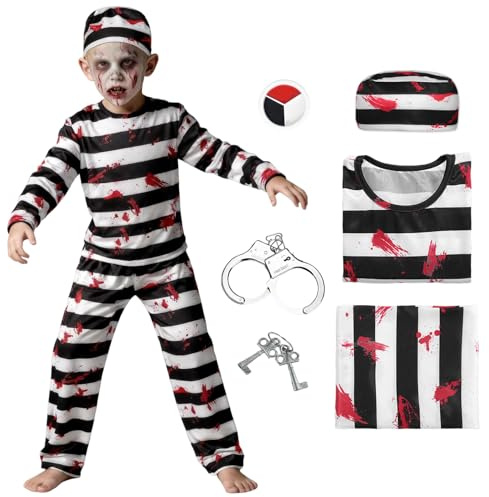 HarnyLoom Prisoner Costume Halloween Set - Zombie Kostüm Halloween Zubehör Kinder Schminke Gesichtsfarbe, Jungen & Mädchen Gefängnis Kostüm für Karneval Cosplay (150)