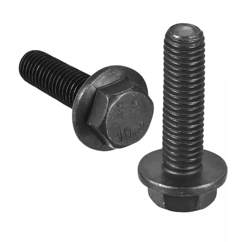 TA-VIGOR 6Pcs M10 x 35mm Hex Flange Bolts, 10.9 Grade Carbon Steel Hex Head Screws, Flanged Hexagon Bolts for Construction, Machine Tools, and DIY Projects Black
