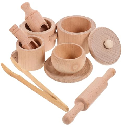YARNOW Wooden Miniature Play Tea Set for Pretend Kitchen for Boys and Educational Simulation Tool to Develop Social Cognitive and Hands Skills Birthday