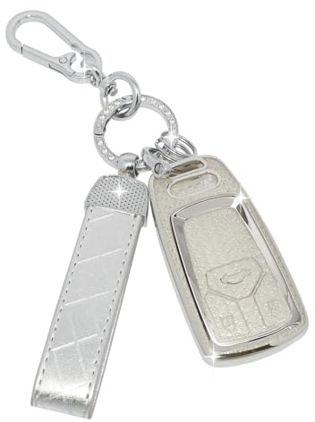 SparkleJoy Autoschlüssel Hülle Glitzer mit Leder-Schlüsselanhänger Kompatibel mit Audi A4 B9 A5 Q7 Q5 TT TTS S4 S5 RS4 RS5 3 Tasten Schlüssel, TPU Silikon Schutzhülle Cover - Smart Key