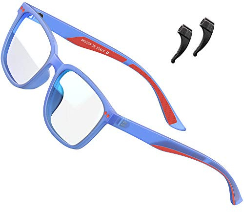 Blaulichtbrille für Kinder, Computerbrille, Jungen, Gitter, klare Gläser, Augenkomfort (Alter 3–10), 5101-Lila, M