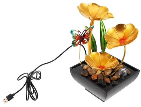 Ciieeo Decorazione da tavolo a fontana d'acqua per interni con design a foglia di loto, alimentata tramite USB, in ferro, ornamento a cascata, per ufficio, casa, zen e decorazione da