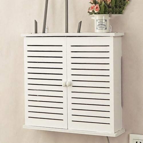 Wall Mounted WiFi Storage Box Hider,Router Shelter Box,Modem Cable Router Cover,Double-Deck Shelf,PVC Breathable Grid Organizer for Modem,for Home Office Use(33x9x26cm/13x3.5x10in)