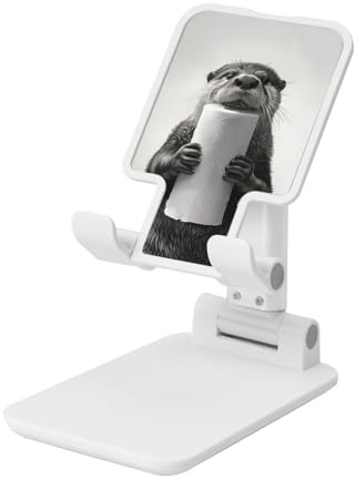Otter Holding Toilet Paper Foldable Cell Phone Stand Adjustable Angle Height Desktop Portable Cellphone Cradle Compatible With All Smartphone White-Style