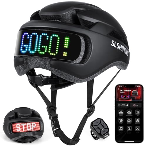 Untrxr Casco LED intelligente con telecomando e app,testo e motivo fai da te personalizzabili,con luce lampeggiante,resistente, impermeabile,leggero,per uomini e donne adulti,per biciclette,Nero