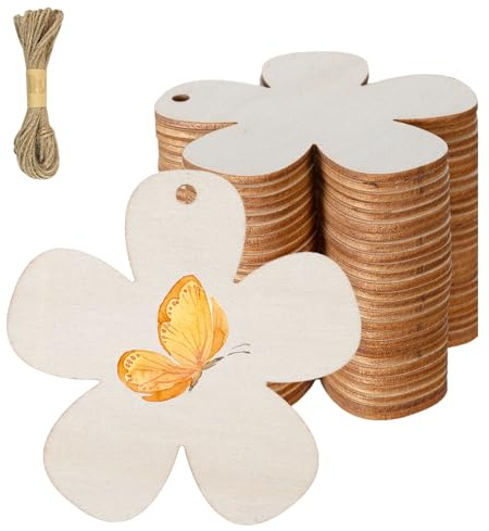 40 Stück Holzblumen zum Bemalen, Bastelzubehör Holzanhänger zum Bemalen Holz Bemalen Bastelset Frühling, Blumen Basteln Holzanhänger Ostern zum Aufhängen, Osterdeko Basteln Holzblumen Deko Holzscheibe