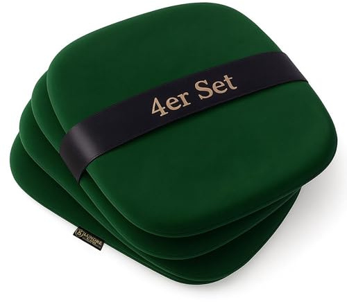 SILUK Sitzkissen 40 x 40 x 4 cm – Royal Velvet Velours, 4 cm dick & weich, Abnehmbarer Bezug mit Reißverschluss (handwaschbar) – 4er Set – passend für IKEA GRÖNSTA & ODGER (Grün)