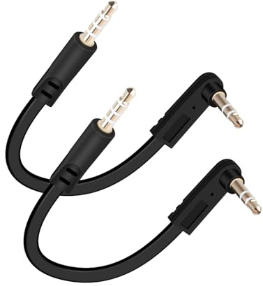 RIIEYOCA 3.5mm 4 TRRS to 3 TRS Microphone Audio Cable,3.5mm Straight Male to 90 Degree Right Angle TRS Male Stereo AUX Cables Connector for Microphone,Smartphones,Recording Devices(2-Pack)