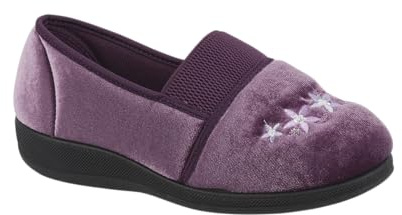 Jo & Joe WENDY – Wide Fit Comfort Slipper with Embroidered Detail, Soft Textile Upper, Cushioned Insole & Easy Gusset Entry 4-8 (Purple, 5 uk, UK Footwear Size System, Adult, Women, Numeric, Wide, 5)