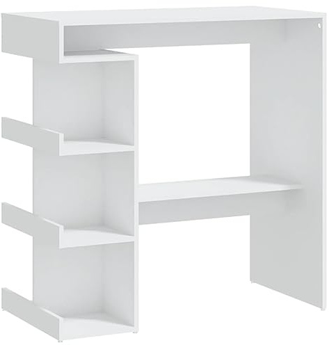 White Bar Table with Shelves 100x50x101.5 cm Chipboard Modern Design Space-Saving Multi-Functional Fur for Home Kitchen or Office Use