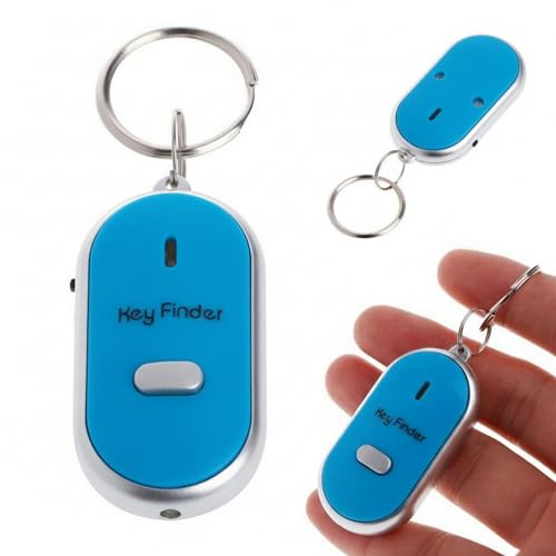 Whistle Key Finder Keyring - Smart Item Finder Locator with Sound and LED Flashlight - Anti-Lost Key Fob Finder for Car Keys, Wallet - Whistle Activation Key Locator Device - Best Gift (Blue)