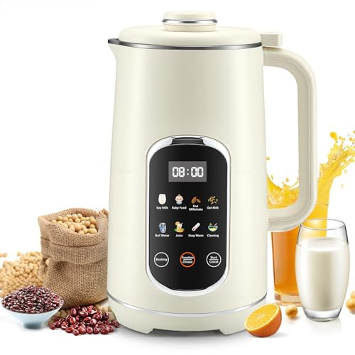 Macchina per latte di soia, 1200ml Macchina automatica per nocciole con 12 lame, display LED, funzione di mantenimento in caldo per 8 ore e autopulente per latte vegetale fatto in casa, soia, latte di
