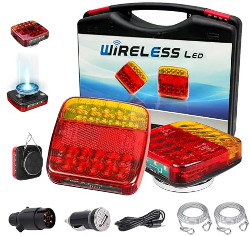 TXGSDXS Kabellose Anhänger Rückleuchten LED Magnetisch 12/24V 7-Pin für LKW | IP65 wasserdicht, wiederaufladbar, starke Magnetbefestigung, kabellose Montage für Anhänger, Traktor und Wohnwagen