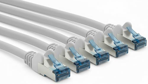Cable de red CAT 6A de 3 m, gris, 10 Gbit/s, RJ45, cable LAN (S/FTP PIMF, 500 MHz, AWG27, chapado en oro) Cable de conexión Ethernet para enrutador, módem, conmutador, ordenador, 5 unidades