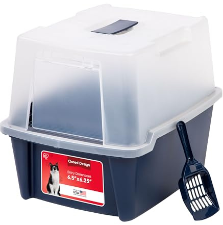 IRIS USA Large Front Door Cat Litter Box, Walk-in Entry, Navy