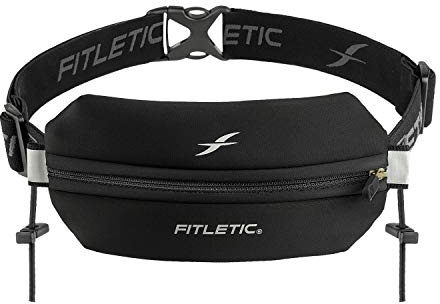 Fitletic Neo Race Belt, Black | Unique No Bounce Design for Marathon, Triathlon, Trail, 5k, 10k | Running Belt | N01R-01